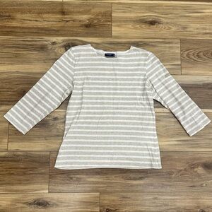 Saint James Women’s GALATHEE II ¾ Sleeve Breton Striped Top White Oatmeal Sz 8